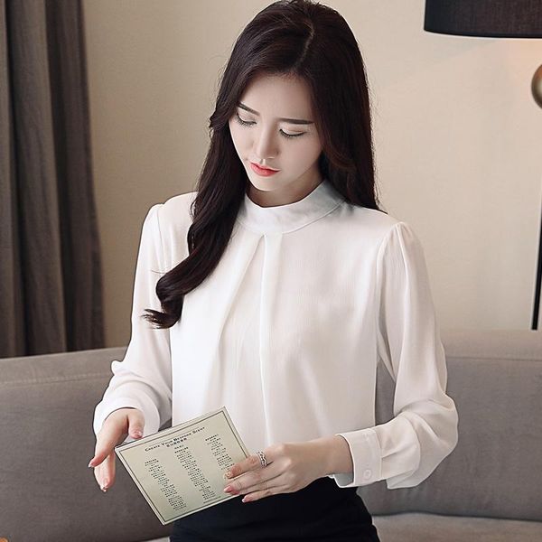 

women's blouses & shirts womens blouse long sleeve round neck chiffon shirt solid color and, White