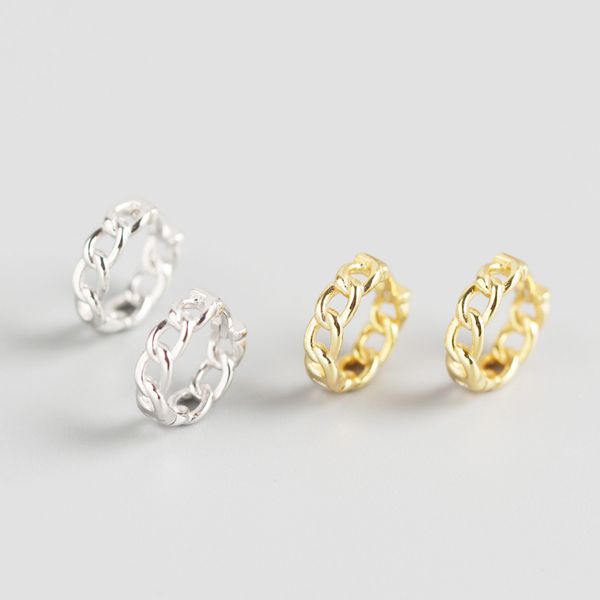 

februaryfrost brand unique chain stud earrings minimalist 925 sterling silver chunky chain round circle earrings for women jewelry punk earr, Golden;silver