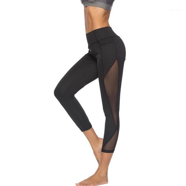 

women exercise mesh breathable compression leggings fitness high waist leggings high waist lines dry quick pants1, Black