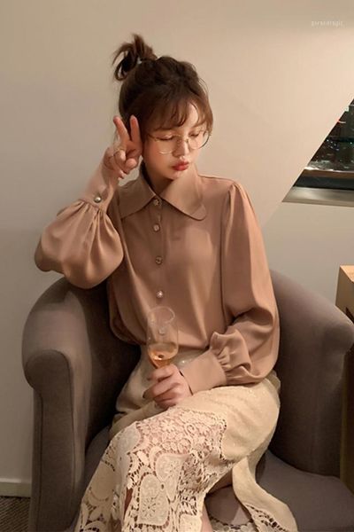

2019 new spring summer women chiffon blouse long-sleeved solid slim white shirts lady office work clothing 1