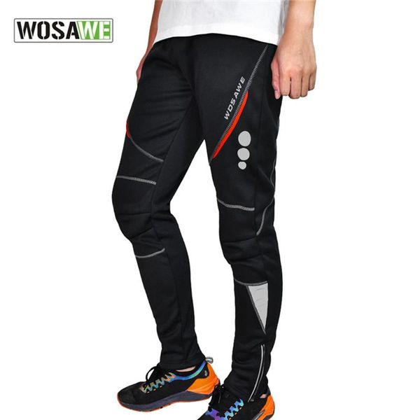 

racing pants wosawe winter men mtb warm thermal fleece windproof cycling bicycle reflective downhill road mountain bike trousers, Black;blue