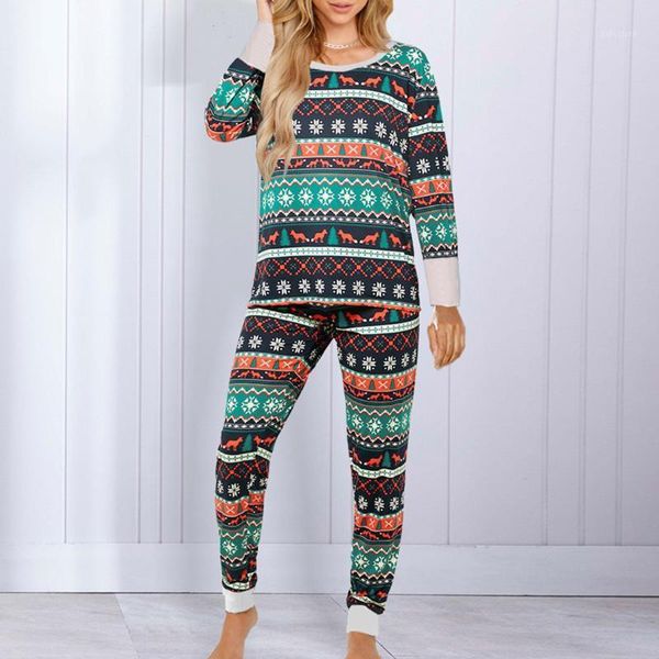 

christmas women pajamas set cotton sleepwear long lattice pants xmas print t-shirt pyjamas women clothes winter pijamas full1, Black;red
