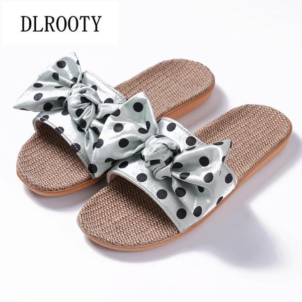 

women slippers sandals shoes flip flops summer fashion butterfly-knot polka dot non-slip home slides casual female flat1, Black
