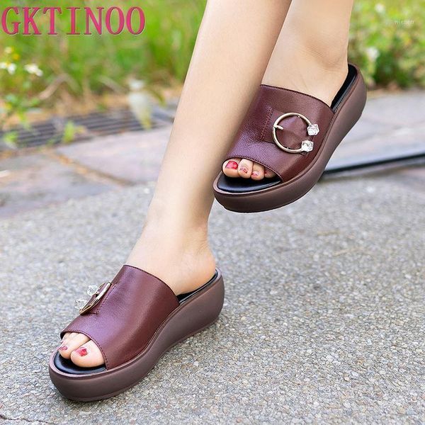 

gktinoo 2020 slippers woman platform genuine leather summer shoes fashion wedges heels sandals women's slides1, Black