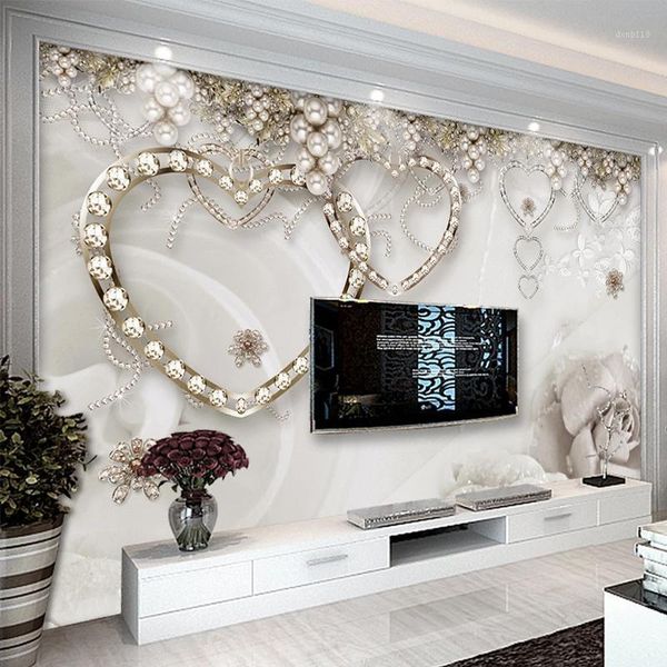 

custom p wallpaper 3d stereo luxury heart-shaped jewelry flower mural wall papers living room tv sofa papel de parede fresco1