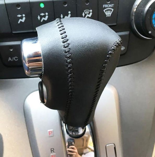 

black genuine leather diy hand-stitched car gear shift knob cover for crv automatic 2007 2008 2009 2010 20111