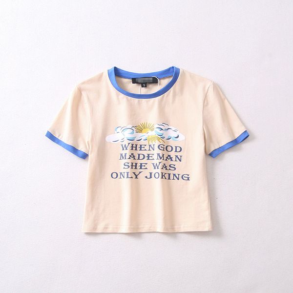 

2021 new summer elegant from vintage in the color of counter letters printed short fine women's t-shirt kiim, White