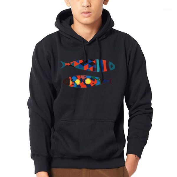 

men's hoodies & sweatshirts 2021 fashion men fleece fish print pullover mens jacket brand tracksuits male casual drawstring hoodie1, Black
