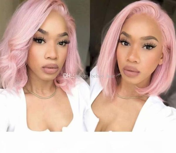 

short pink lace wig pre plucked brazilian remy human hair straight short bob cut full lace human hair wig for women, Black;brown