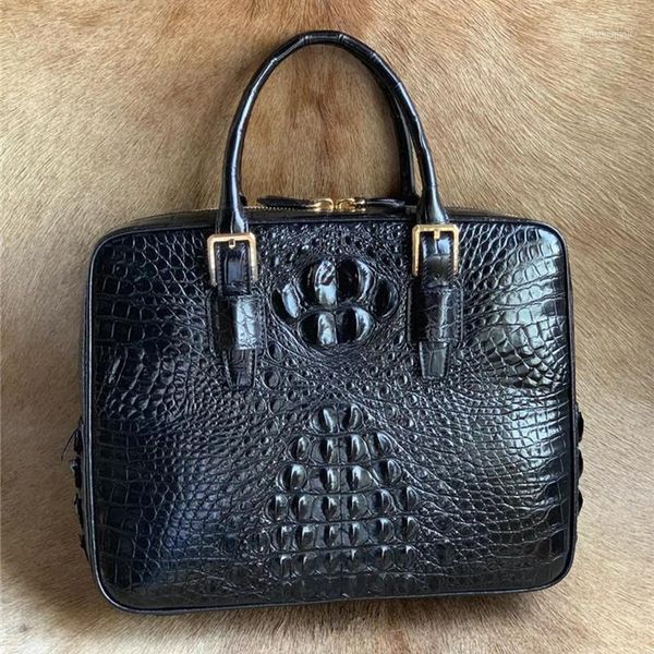 

exotic true alligator skin businessmen zip briefcase bag authentic genuine crocodile leather male large handle work handbag1