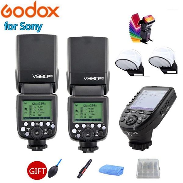

flashes 2x godox flash v860ii-s v860iis camera speedlite 2.4g wireless x system hss 1/8000s with li-battery + xpro-s trigger for1