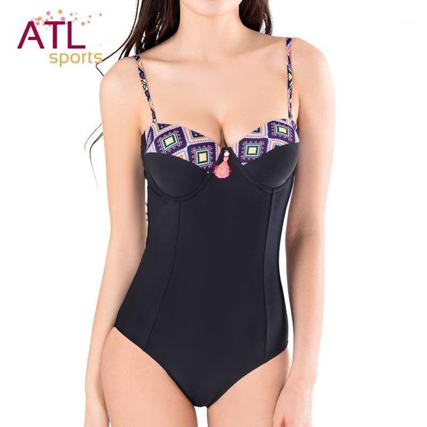 Costumi da bagno da donna all'ingrosso- 2021 Costume da bagno retrò nero Costume intero da donna solido Abbigliamento da spiaggia estivo femminile sexy Push Up Costume intero Sui