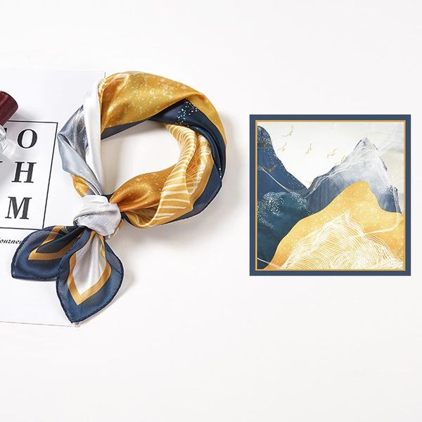 

fashion print small neck scarfs office lady new square silk scarf women hair band hand kerchief female bandana shawl, Blue;gray