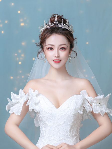 

bridal headdress crown three piece set women 2020 new korean style atmosphere suitable for round face dress wedding accessories, Silver