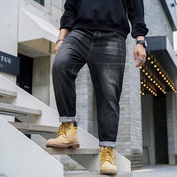 

men's elastic harlem large slim fashion oversize fat jeans small leg pants, Blue