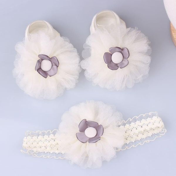 

hair accessories 2 pcs/set baby girl headband socks set lace bows born turban pearl elastic headbands hairband for girls, Slivery;white