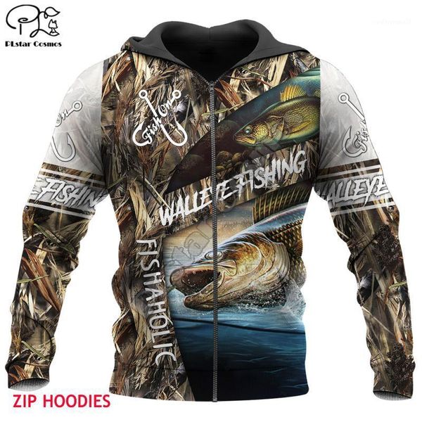 

men's hoodies & sweatshirts walleye fishing 3d all over printed harajuku fashion casual hooded sweatshirt zip hoodies1, Black