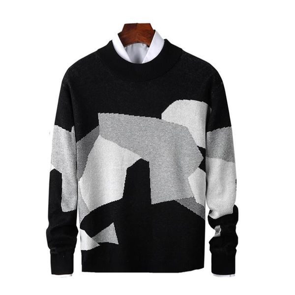 

mens casual sweater fit knitted geometric patchwork color mens slim sweaters harajuku long sleeve hombre warm pullovers, White;black