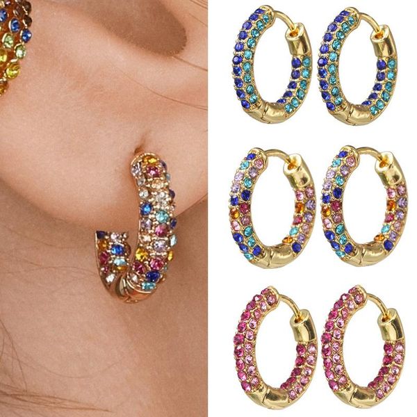 

New CZ Zircon Huggies Hoops Earrings for Women Simple Round Circle Rainbow Crystal Small Hoops Female Copper Jewelry 20mm, Golden;silver