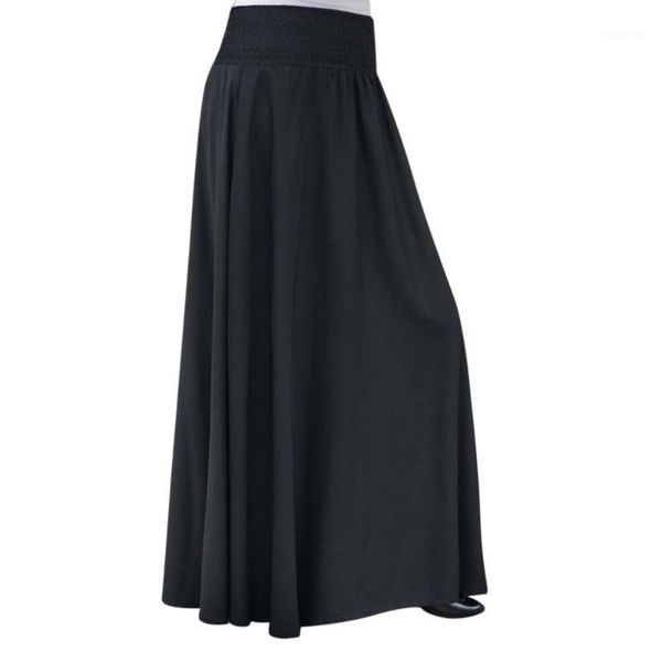 

loose long skirts womens faldas largas mujer solid casual high waist maxi skirt vintage a-line skirt female d905271, Black