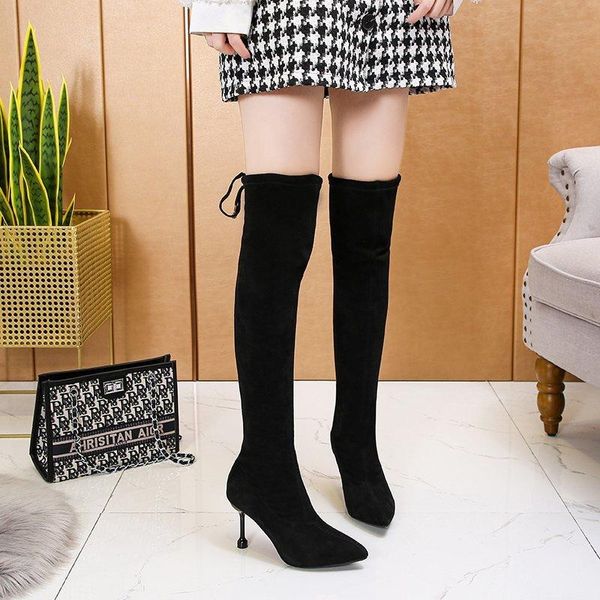 

black over the knee boots high heels women shoes suede pointed toe thigh high boots stiletto heel long women