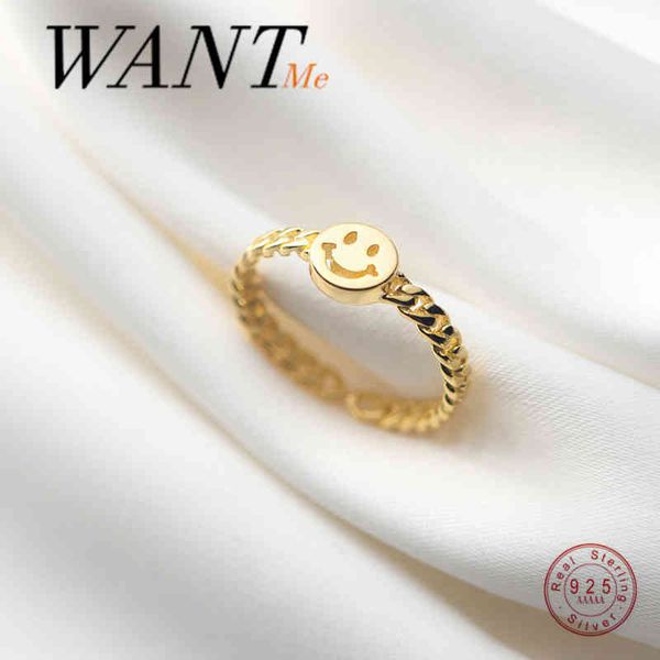 

band wantme fashion genuine 925 sterling silver link chain smile adjustable finger ring for women punk hip hop jewelry