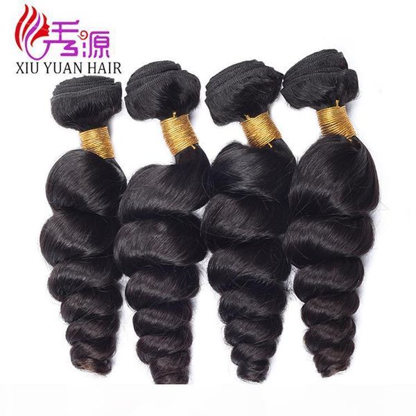 

raw indian virgin remy human hair bundles xiuyuanhair cuticle aligned natural color double weft loose wave remy human hair bundles, Black