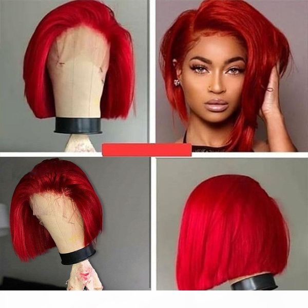 

short bob red straight lace front human hair wigs preplucked peruvian remy burgundy wig full lace wig wth baby hair 360 lace frontal, Black