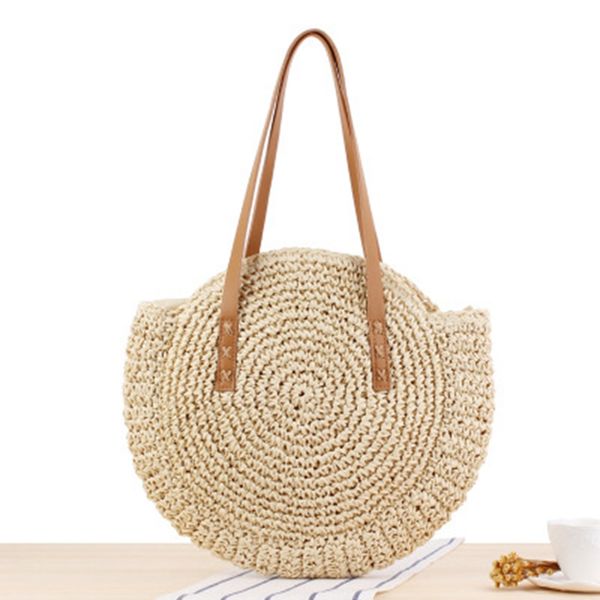 

new simple round shoulder straw bag ethnic wind woven beach woven bag fashion sweet lady straw