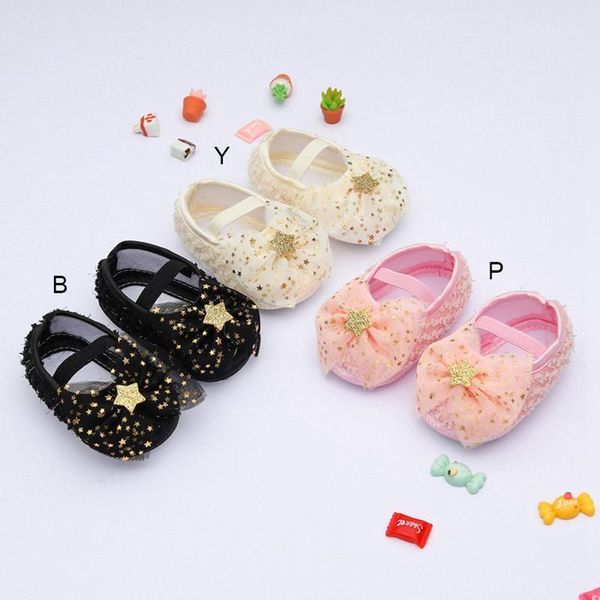 

2021 baby girl sweet princess shoes star net yarn bowknot crib shoes newborn soft sole toddler 0-18m1
