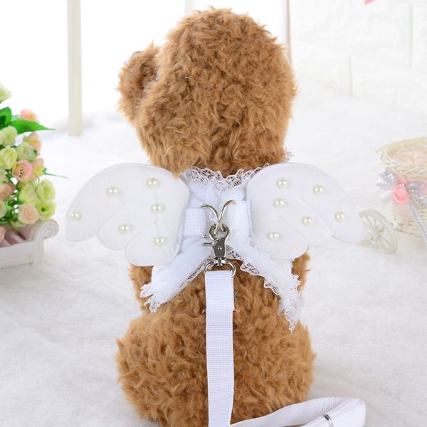 Angel Wing Princesa Pet Dog Harness Leashes Pearl Acessórios Ajustável Lashes Tamanho S-L para Cães Pequenos Hha2926