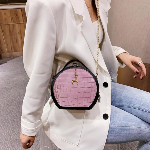 

fashion round messenger handbags women alligator pu leather small chain circle purse zipper shoulder crossbody bags