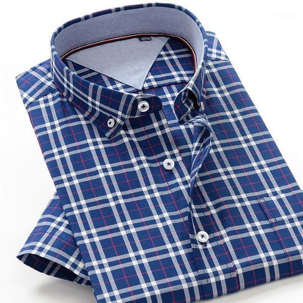 

5xl 6xl 7xl 8xl 9xl 10xl large size plaid short sleeve shirt 100% cotton 2021 summer classic brand men's casual loose blue shirt1, White;black