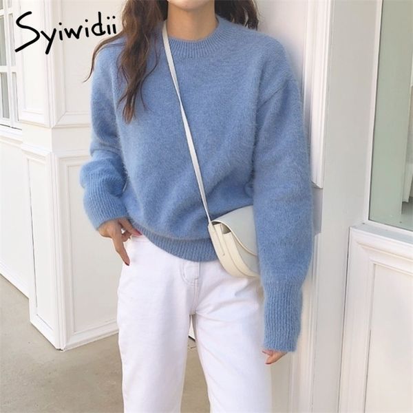 

syiwidii sweater women autumn soft warm pullovers korean winter clothes solid casual green pink blue japanese fashion 201123, White;black