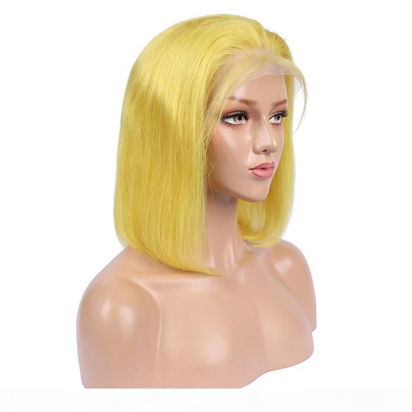 

yellow color brazilian human hair lace front wigs for women straight short bob lace wigs pure yellow hair full lace wigs 130 density, Black;brown