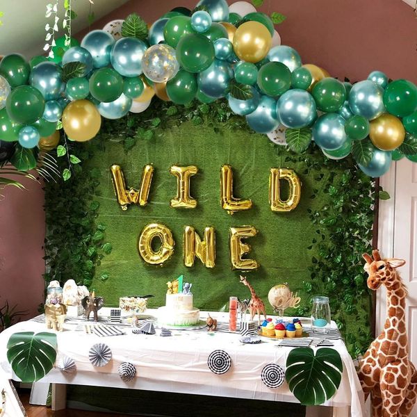 

green balloon garland set jungle wild one safari birthday party decoration kids baby shower