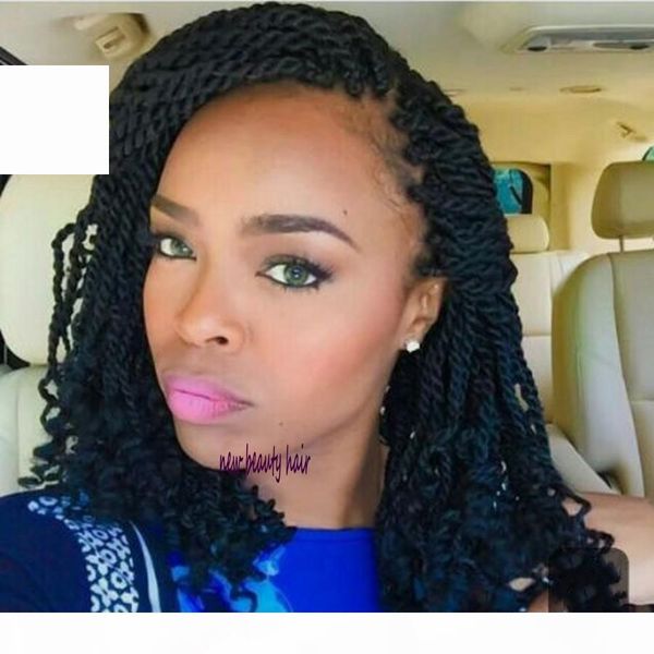 

crochet hair short braids wig spring kinky twist lace front wig short micro braid curly wig for africa american l, Black