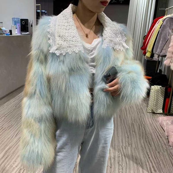 

oftbuy 2020 new fashion real fur coat winter jacket women natural genuine fur outerwear lace collar streetwear1, Black