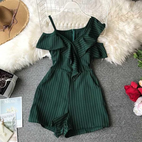 

new woman stripe romper 2020 summer asymmetric short sleeve jumpsuits women slim short shorts black playsuit ladies overalls1, Black;white