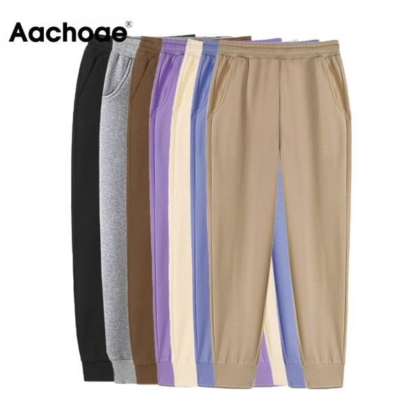 

aachoae women solid long pants casual office wear pencil pants female elastic waist full length lady trousers mujer pantalones q1103, Black;white