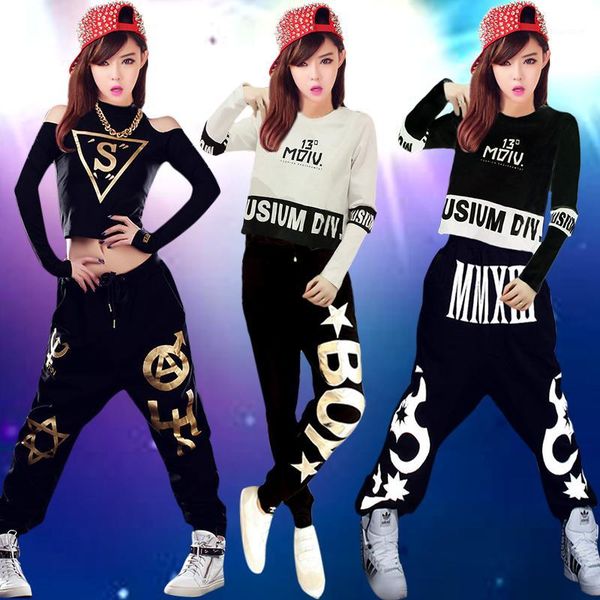 

street dance clothes female students suit korean version of the modern hip-hop jazz dance shirt short paragraph1, Black;red