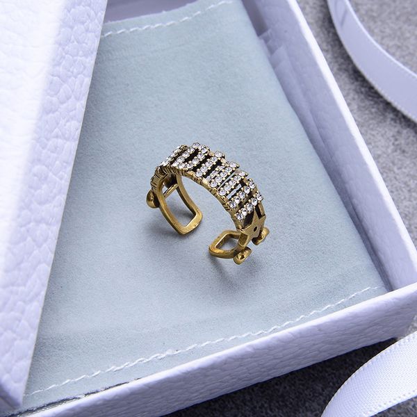 

new designer ring luxury jewelry classic letter opening women's ring vintage brass valentine's day gift with box, Silver