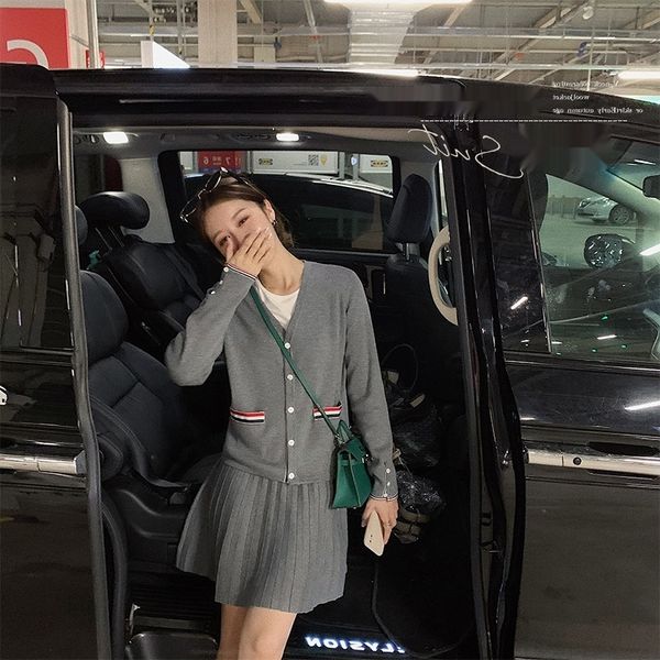 

net red ivy suit early autumn age reduction v-neck contrast wool suit women short short coat coat skirt lhfz5, Gray