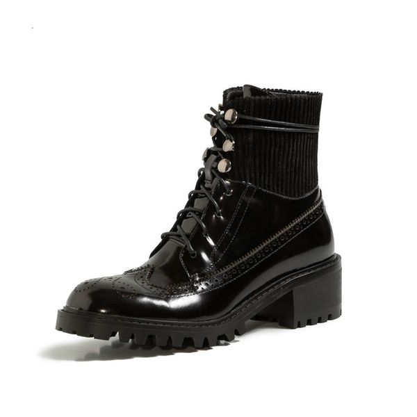 

2021 new vintage genuine leather ladies boots autumn winter women low heels pumps working party shoes woman 0bda, Black