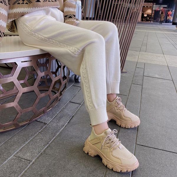 

women's harem pants 2020 autumn and winter new thick loose outer wear woolen trousers knitted foot pants1, Black;white