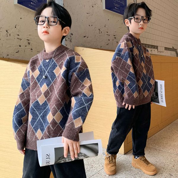 

new 10 boys' sweater pullover 2020 autumn winter children's plush and thickening wf00, Blue
