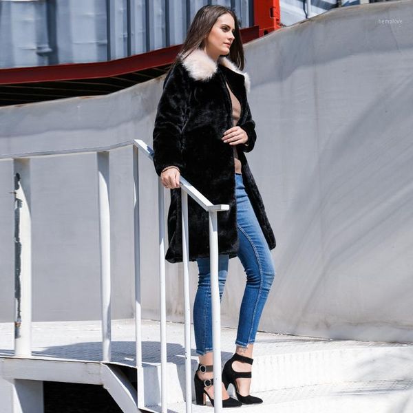 

winter coat women faux pocket fur coat luxury long fur jacket loose overcoat teddy thick warm plush jacket1, Black