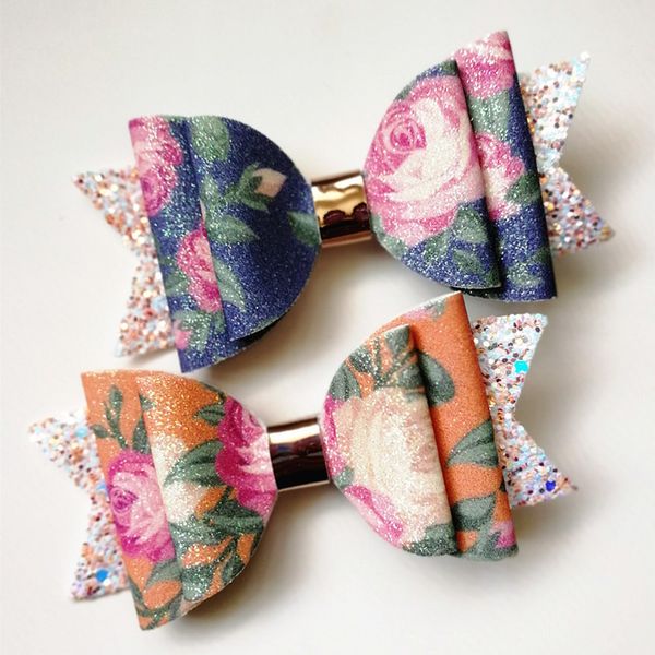 

baby hair clips new 30pcs lovely girls bow hair glitter big size 10.5cm hairpin cute pu leather hairpin prince hair clips wholesale, Slivery;white