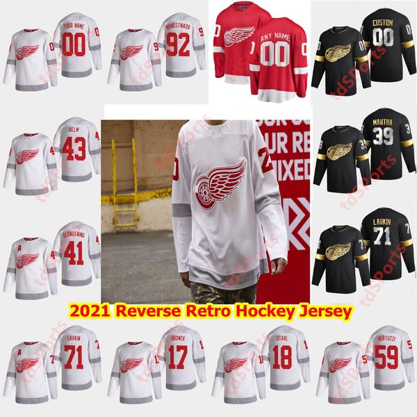 

detroit red wings 2021 reverse retro hockey jersey 25 mike green andreas athanasiou jacob de la rose christoffer ehn adam erne custom stitch, Black;red