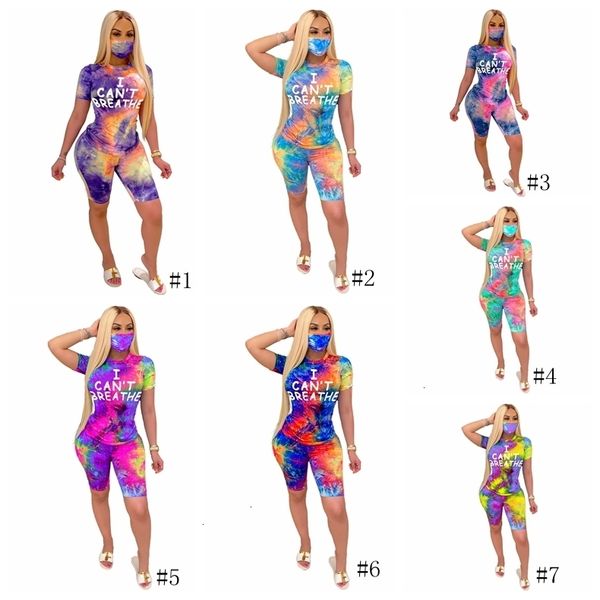 

unisexbreathe printing tie-dye i tracksuits cant letter women round neck shorts+pants with mask sport shorts two piece s